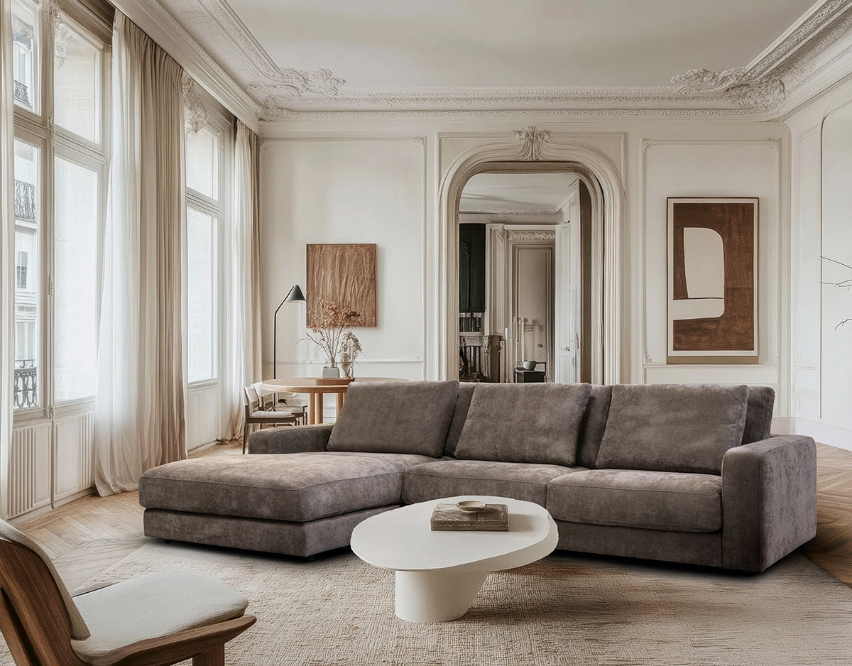 Rio sofa med chaiseloung venstre og bred arm