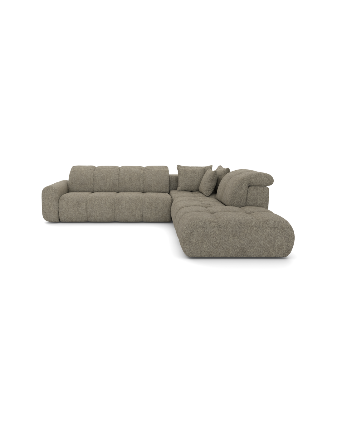 Bullet hjørnesofa med rundt hjørne og pufafslutning højre