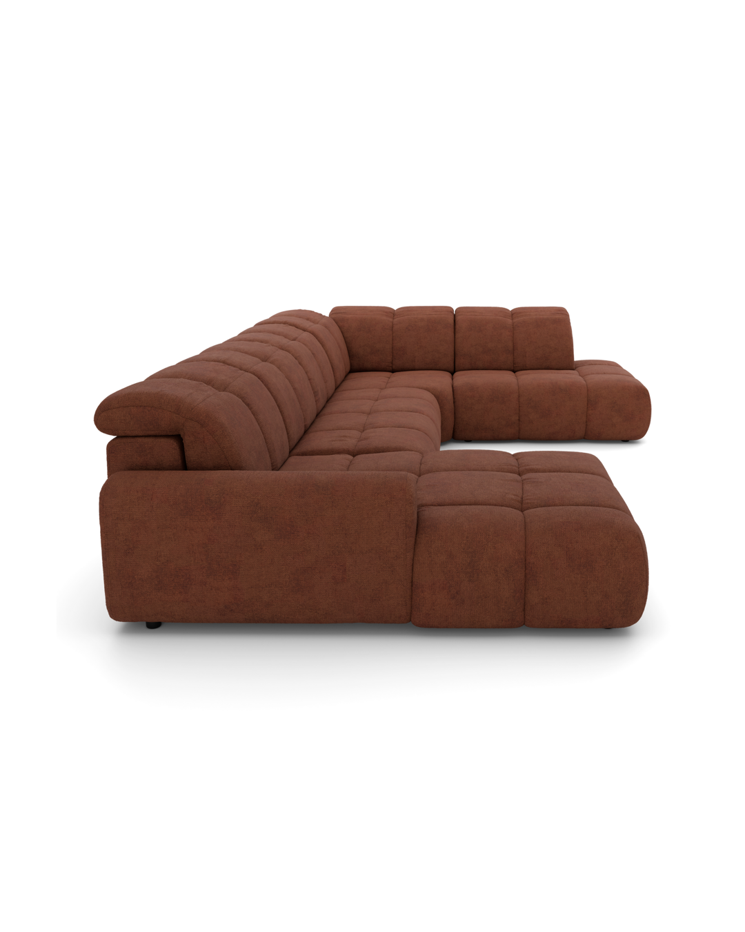 Bullet U-sofa med firkantet hjørne og pufafslutning højre