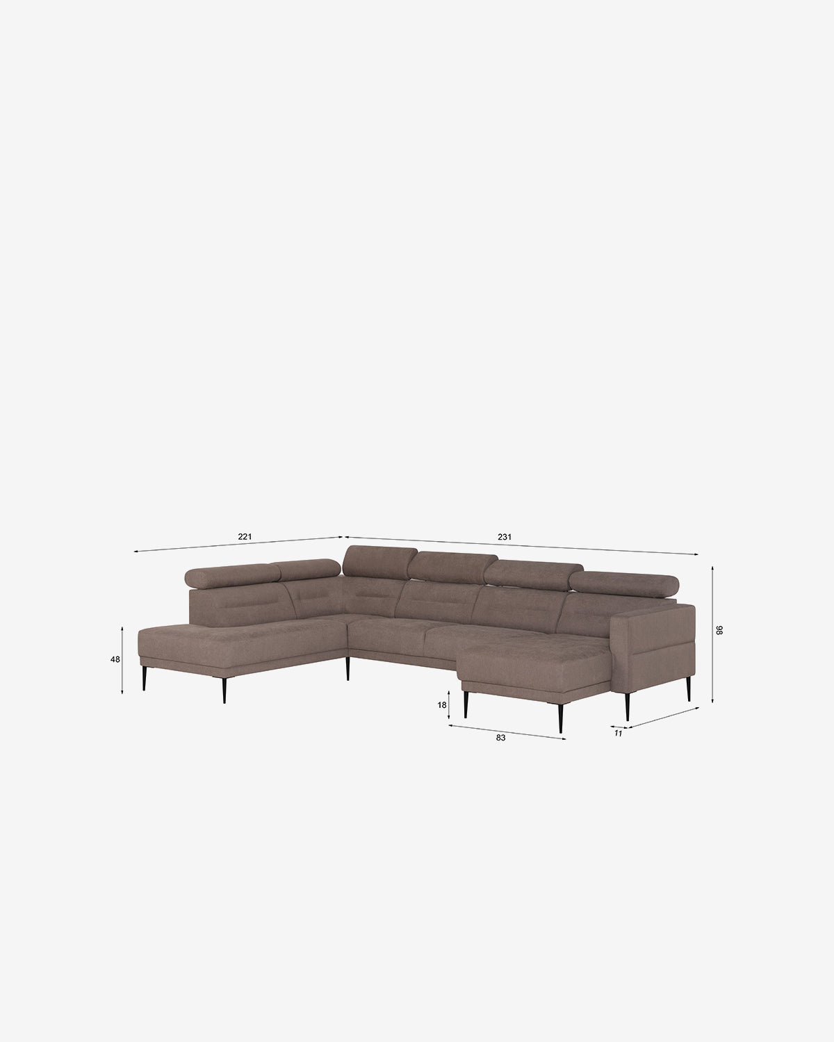Vizion U-hjørnesofa, lys brun