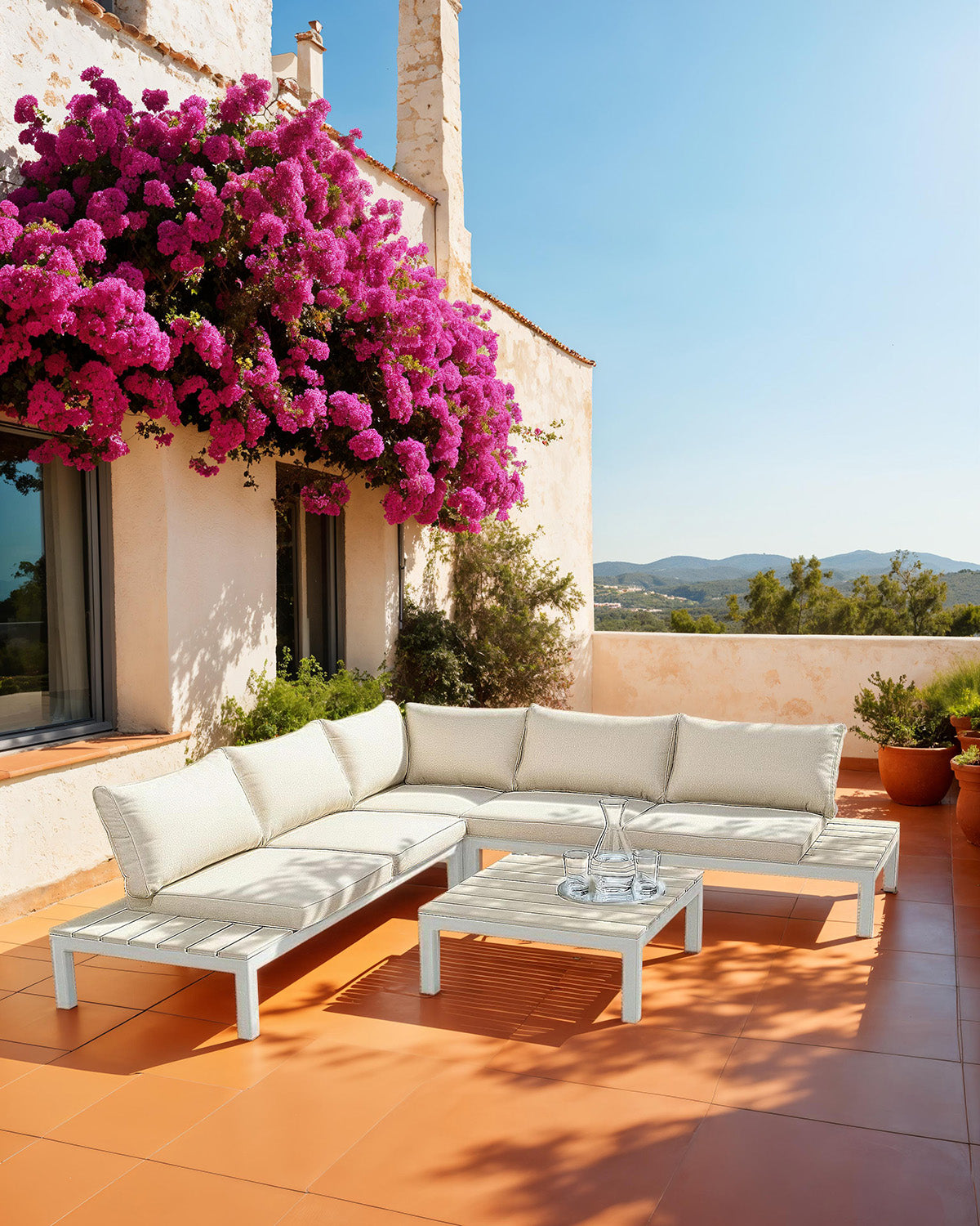 Holiday lounge hjørnesofa m/ sofabord, hvid/sand