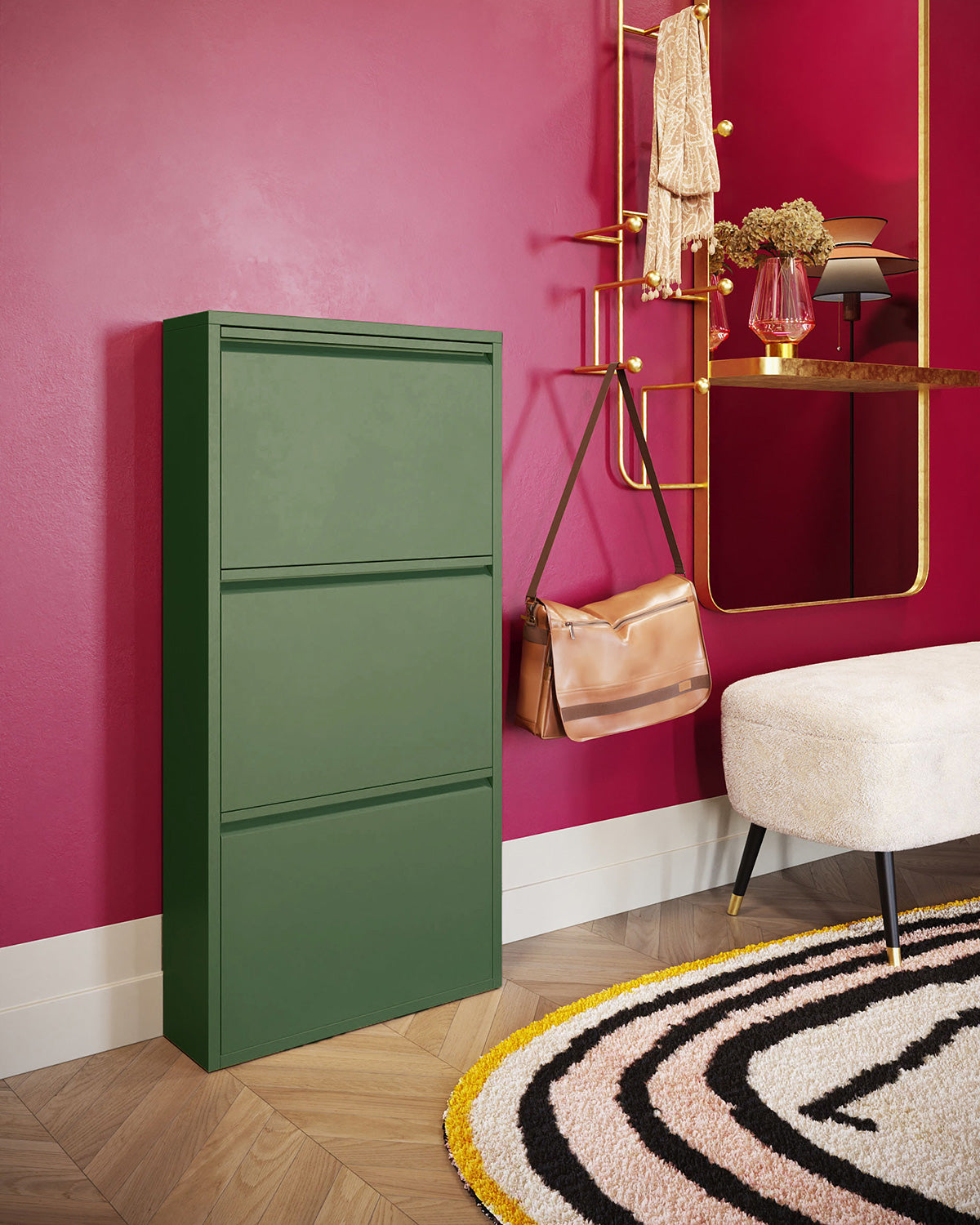 Caruso skoskab 3 låger, oliven