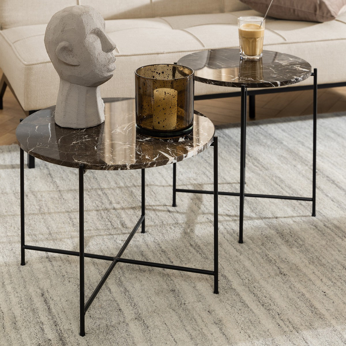 Light sofabord, brun marmor