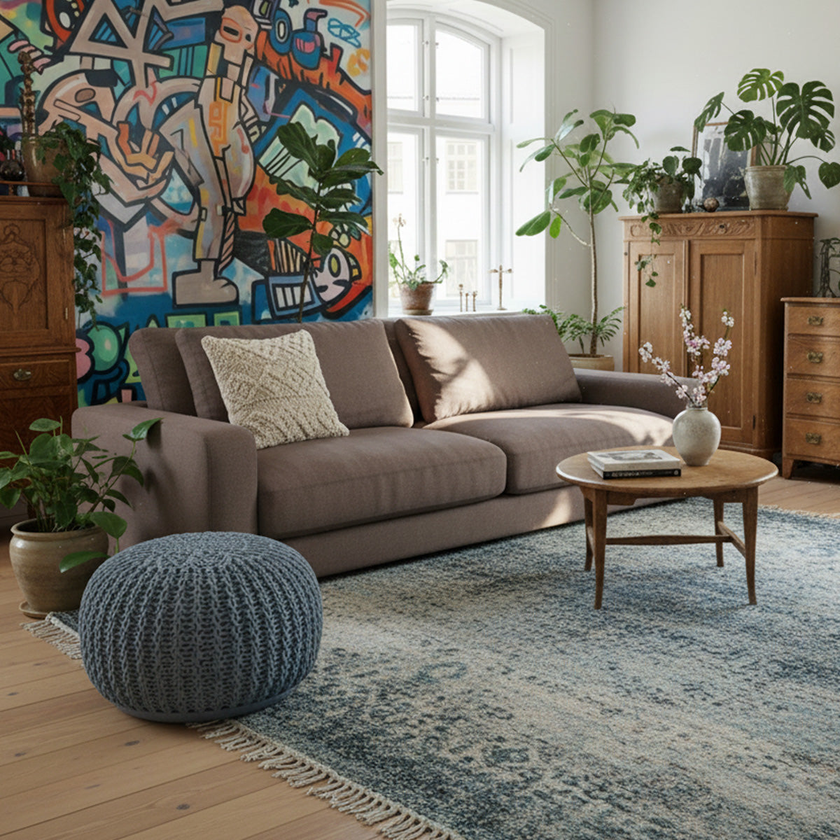 Rio sofa i moderne lejlighed med klassiske møbler.