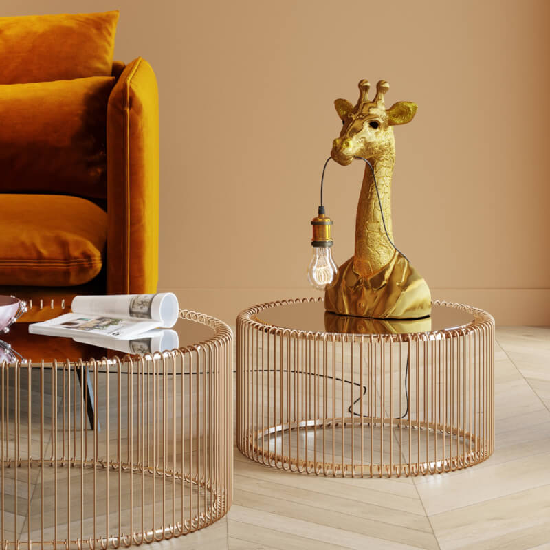 Giraf bordlampe buste, guld