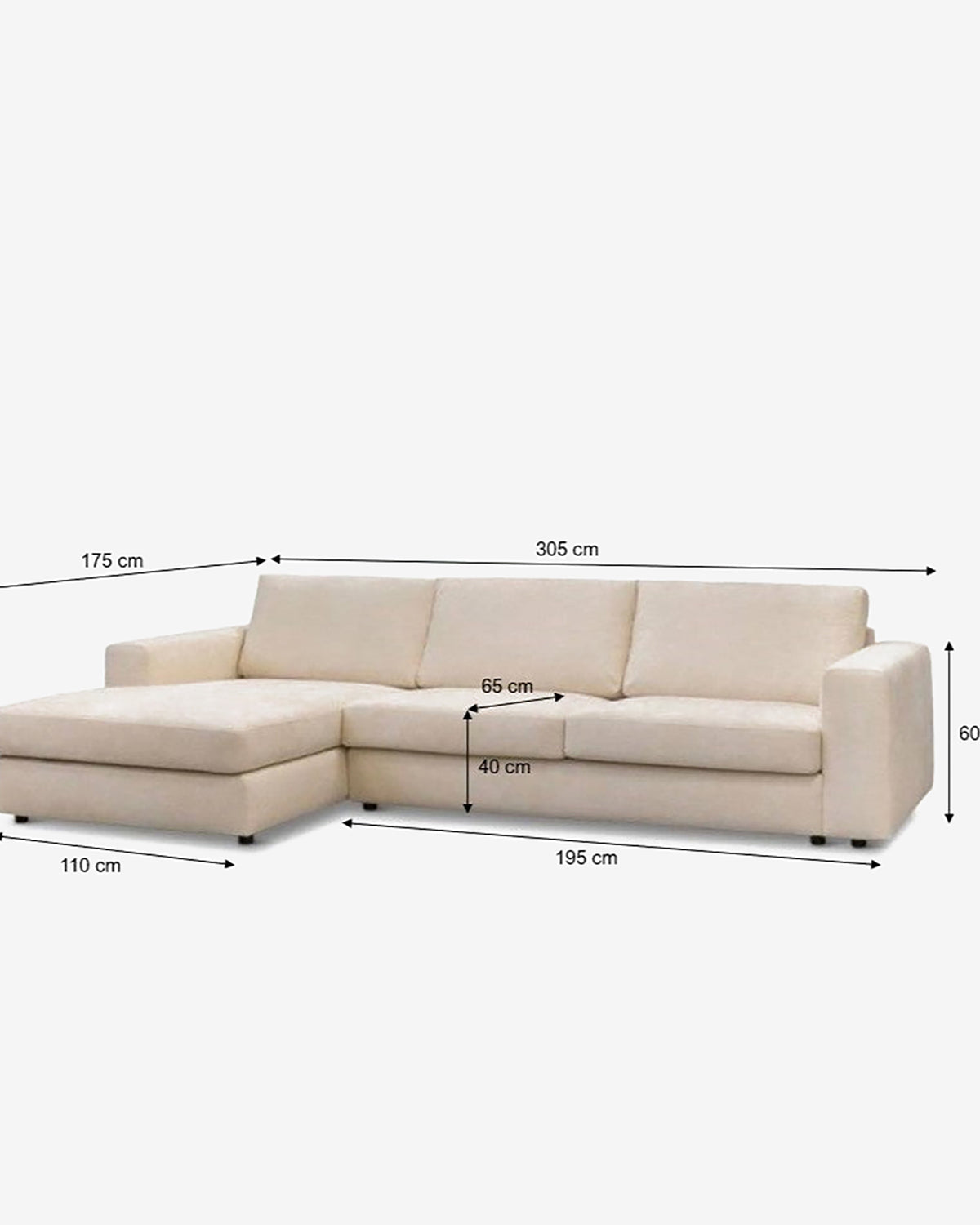 Riva sofa m/chaiselong, Ivory