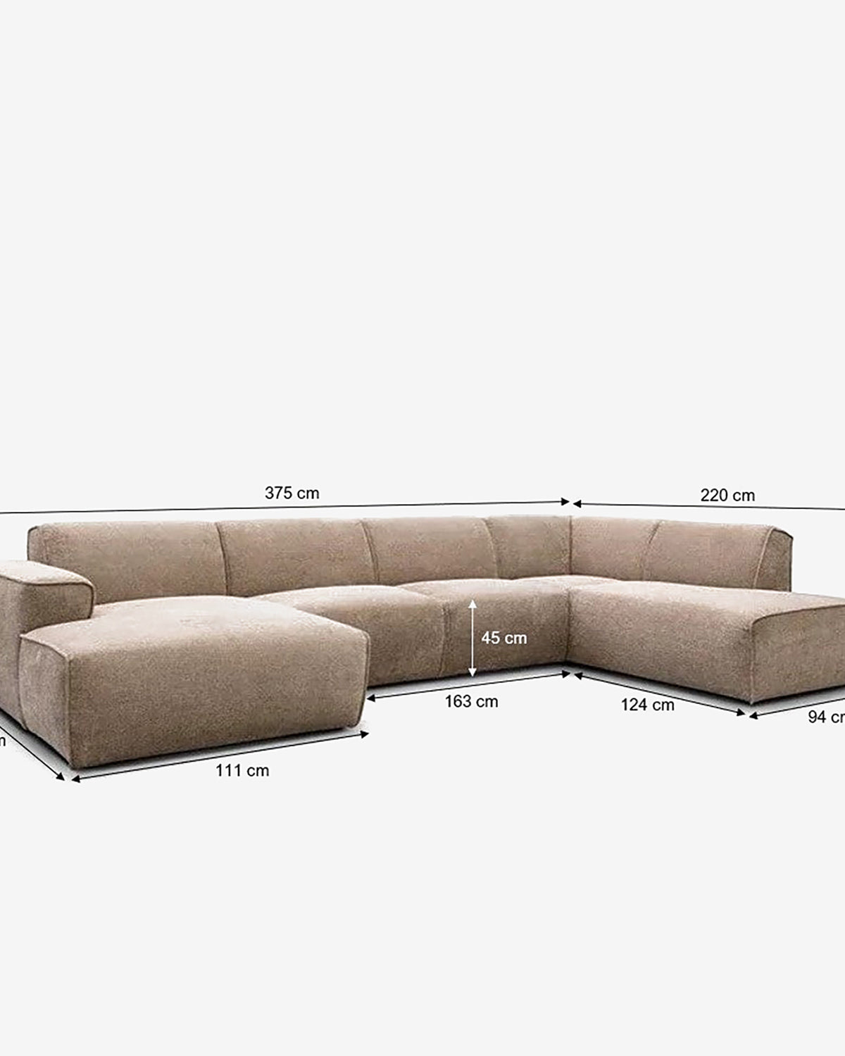 Vilanova hjørnesofa m/chaiselong, beige