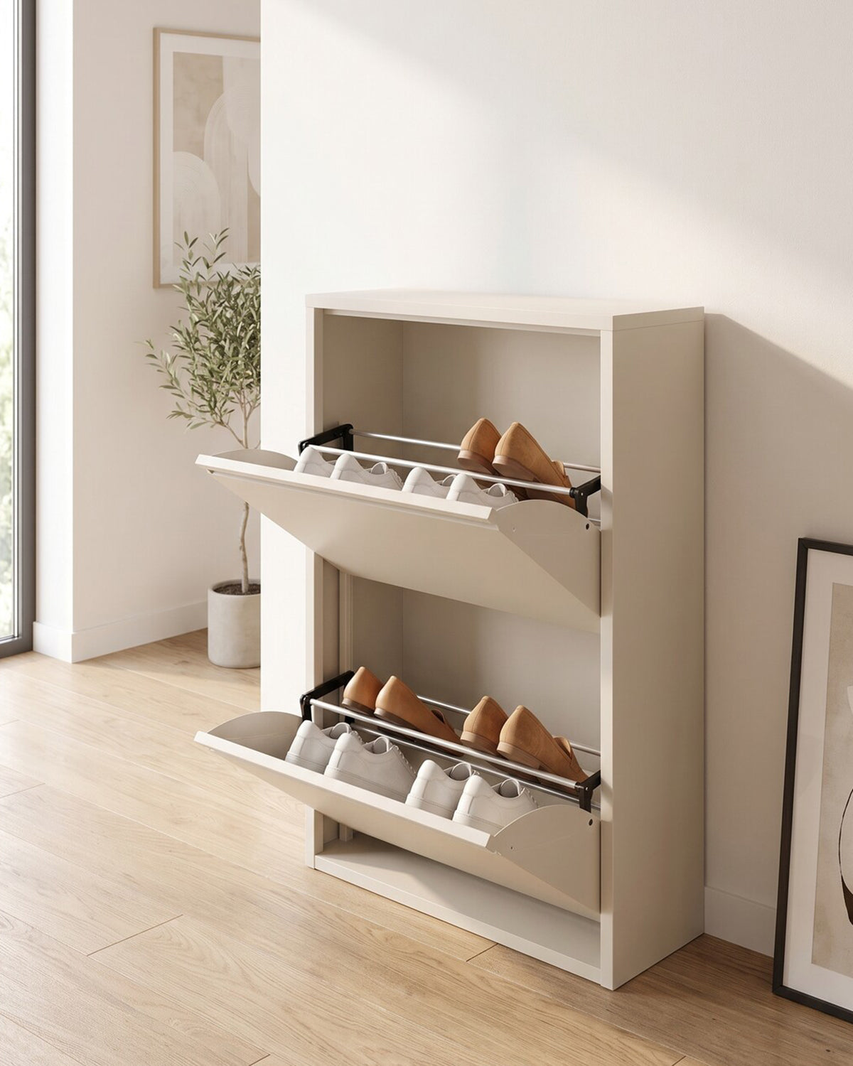 Caruso skoskab, 2 låger, beige