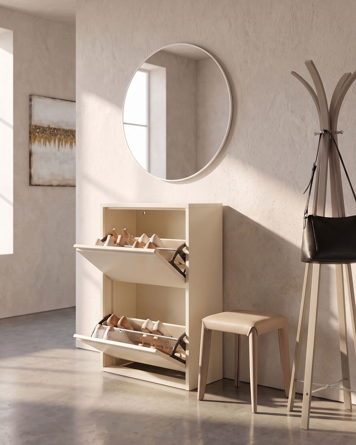Caruso skoskab, 2 låger, beige