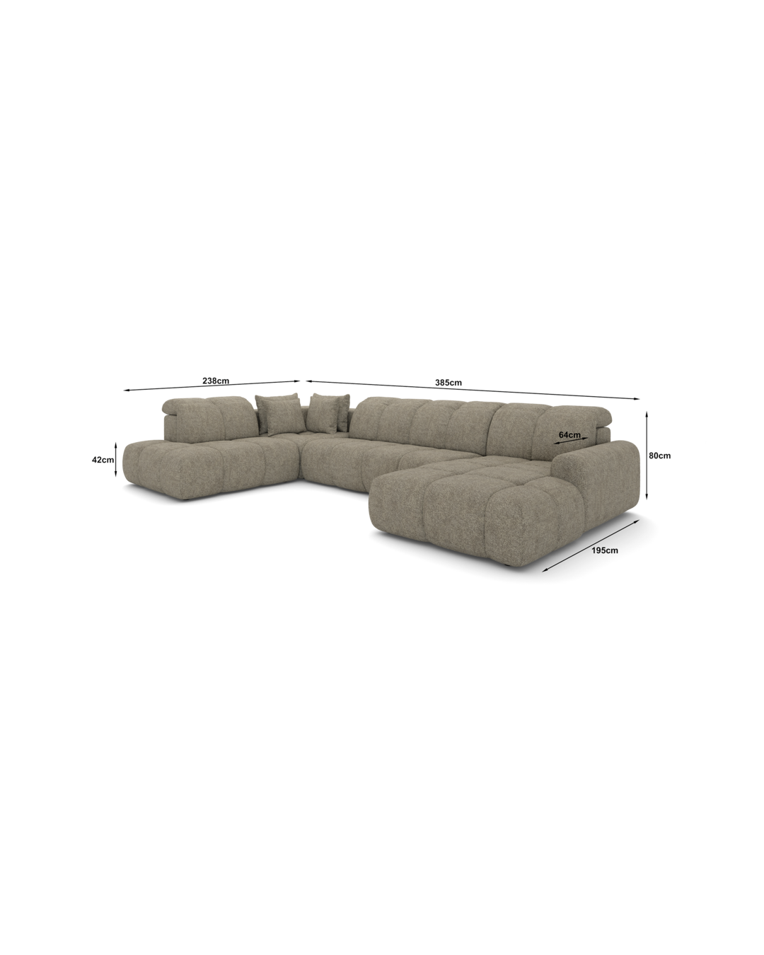 Bullet U-sofa med rundt hjørne og pufafslutning venstre