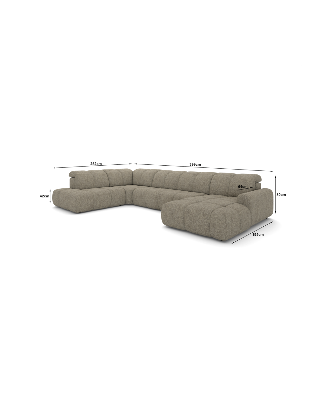 Bullet U-sofa med firkantet hjørne og pufafslutning venstre