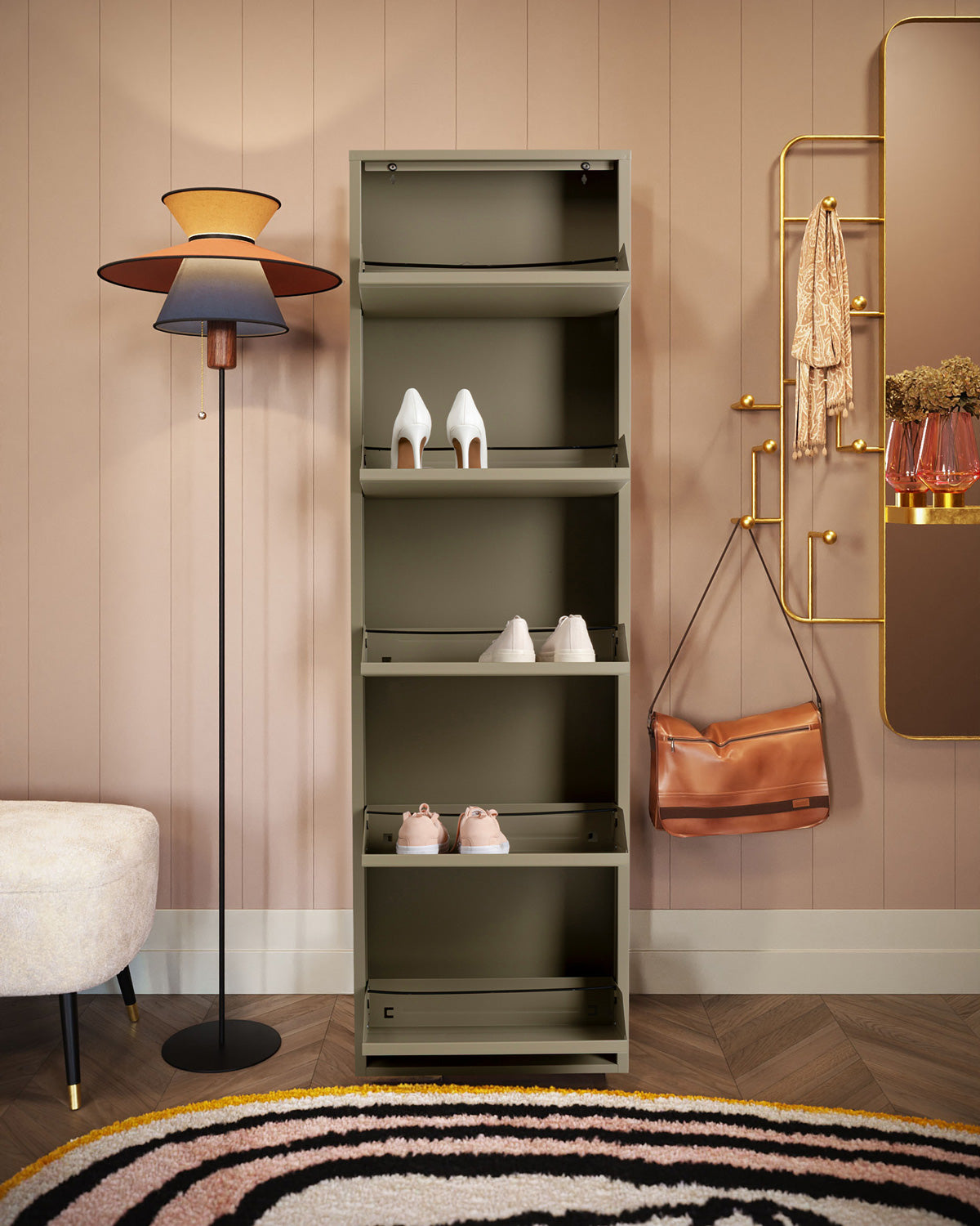 Caruso skoskab 5 låger, khaki