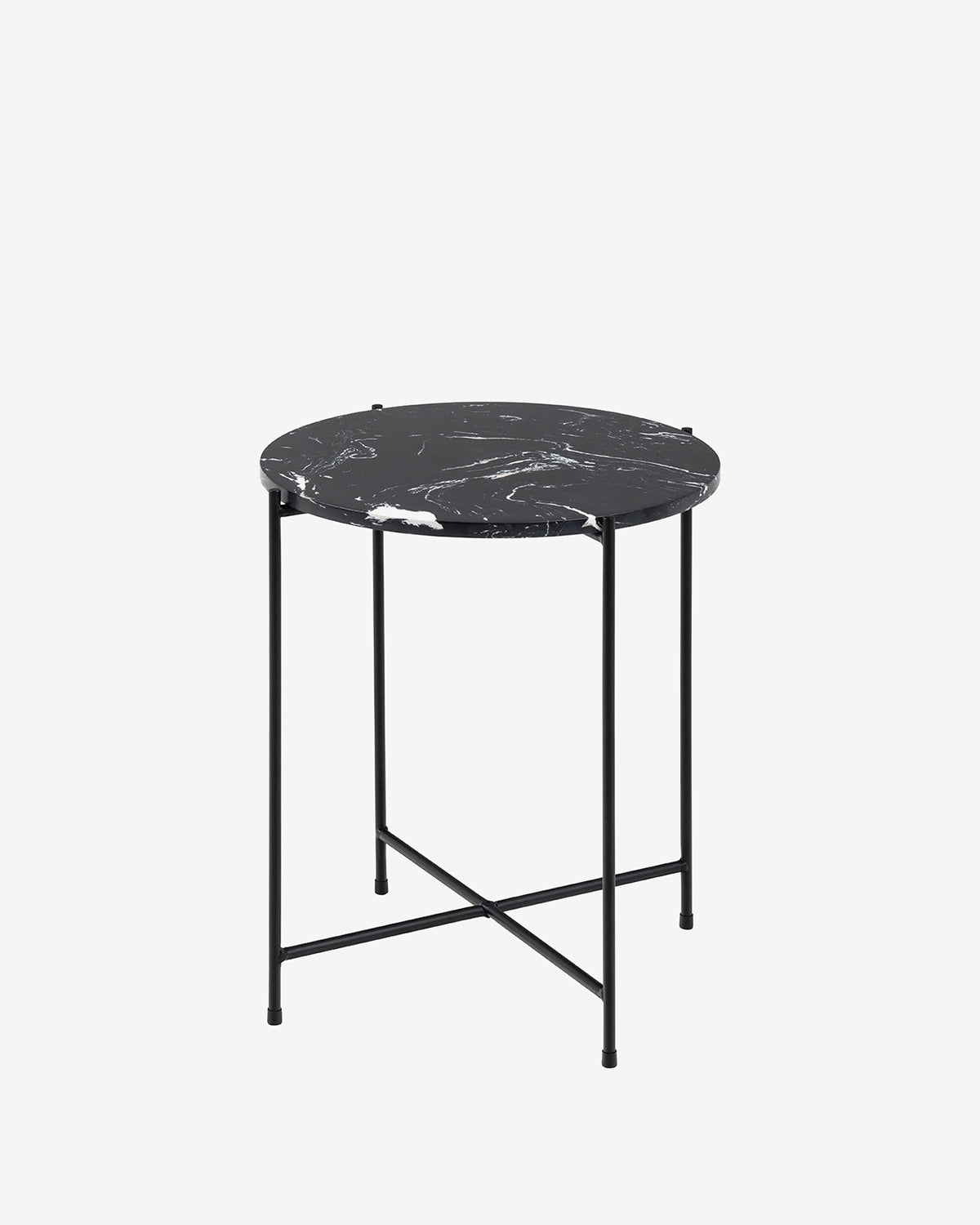 Light sidebord, sort marmor