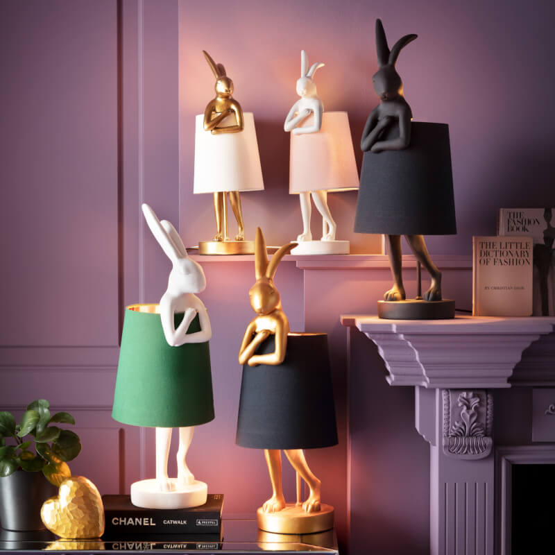 Kanin bordlampe, guld m. sort skærm