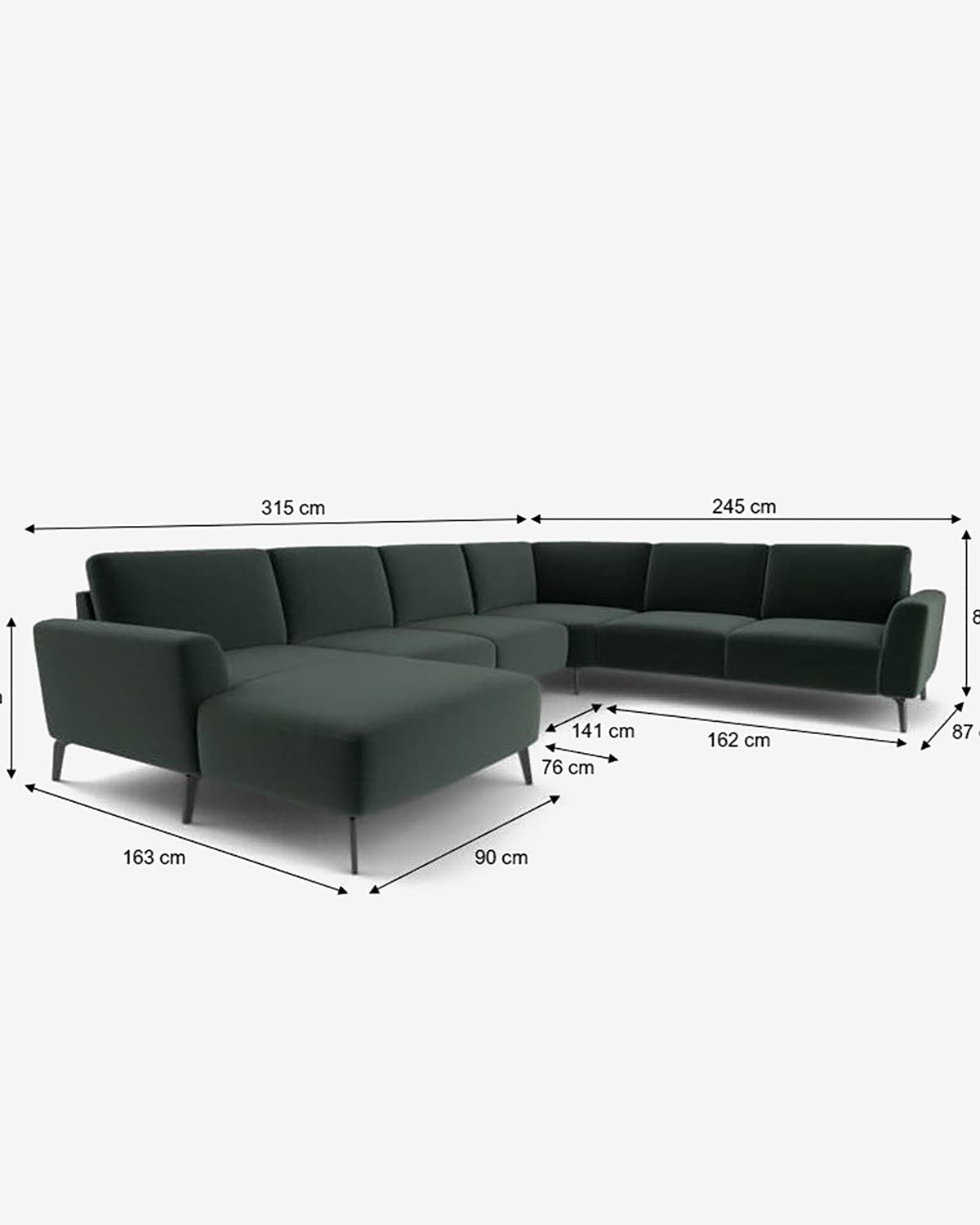 Modu hjørnesofa, mørkegrøn velour