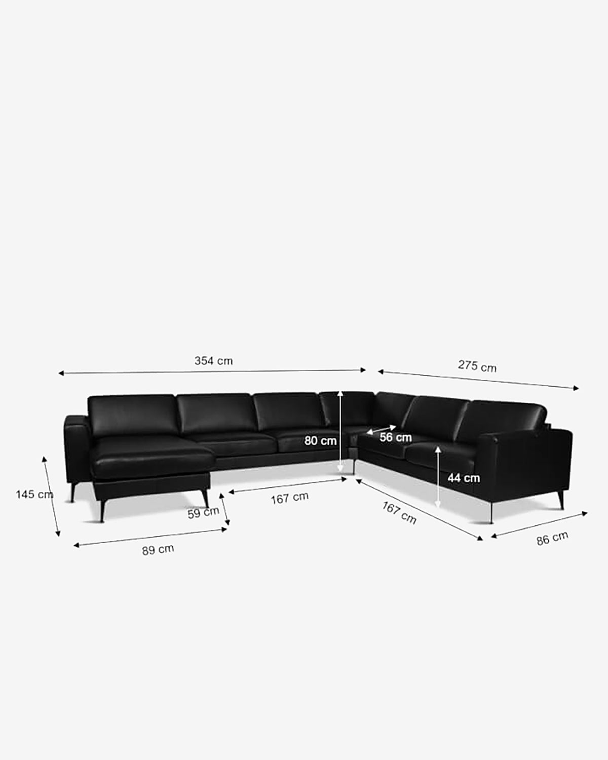 Nova hjørnesofa m/chaiselong, sort læder