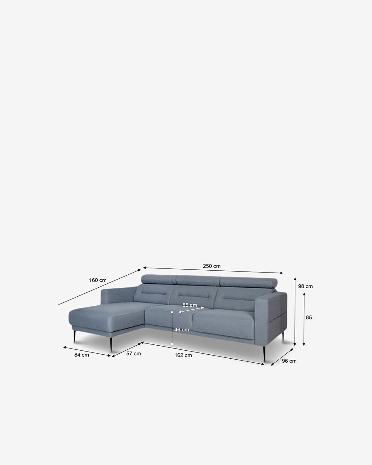 Vizion sofa m/chaiselong, blå