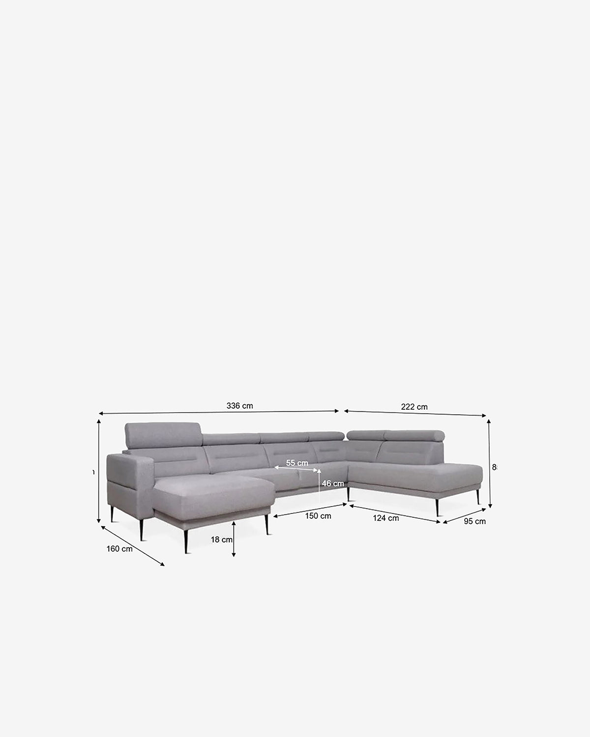 Vizion hjørnesofa m/chaiselong, grå